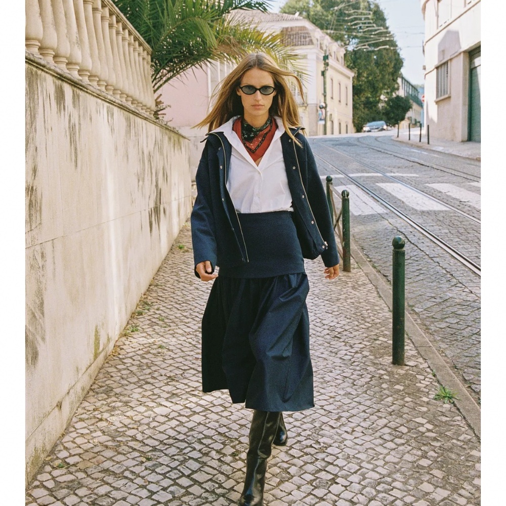 NWT Zara blue midi skirt and jacket set